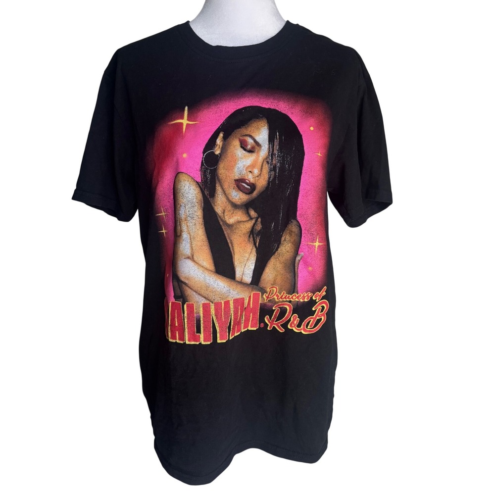 Aaliyah Princess of R&B Graphic T-Shirt Mens M Black Short Sleeve Tee Music 90s